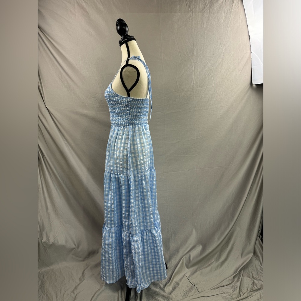 Gingham Shirred Cami Dress Blue - Picture 7 of 8